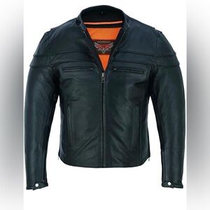 Leather Stand Men's Sporty Scooter Leather Motorcycle Jacket Size 7XL